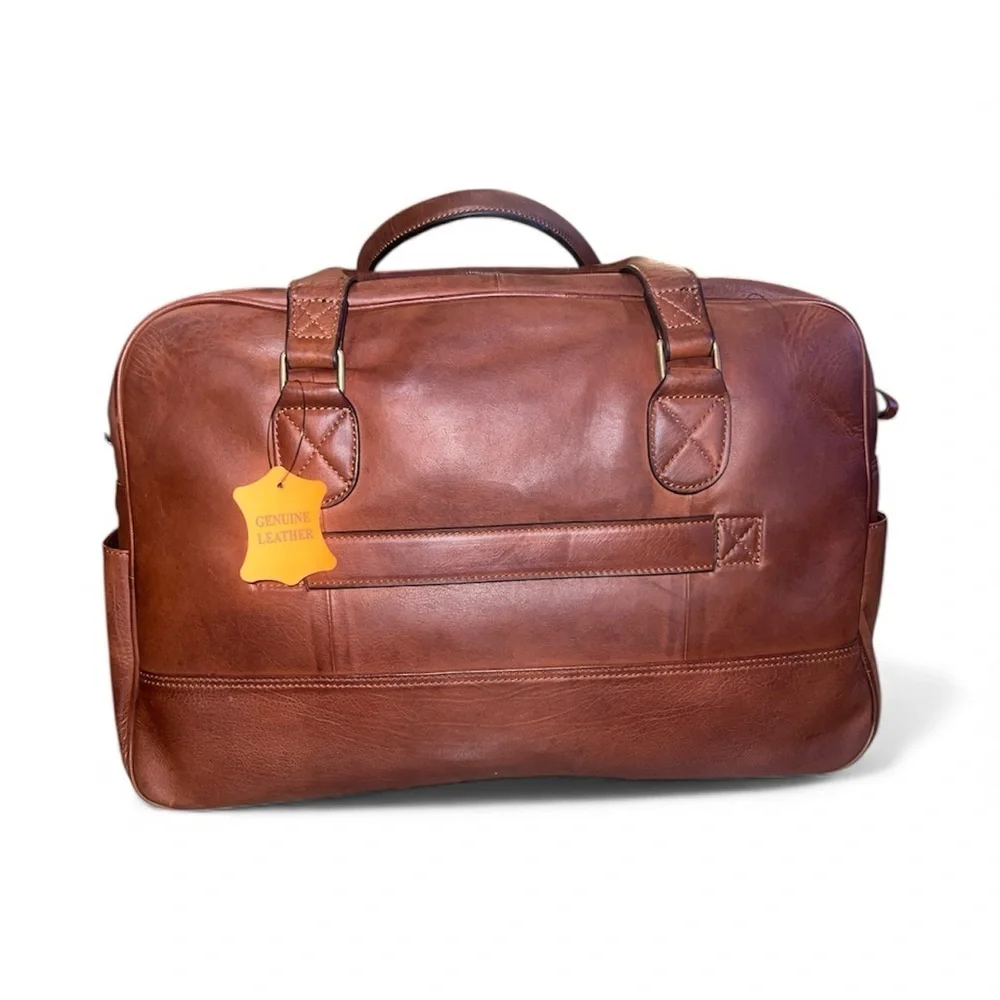 New England Patriots NFL Brown Leather Weekender Duffel Bag New With Tags